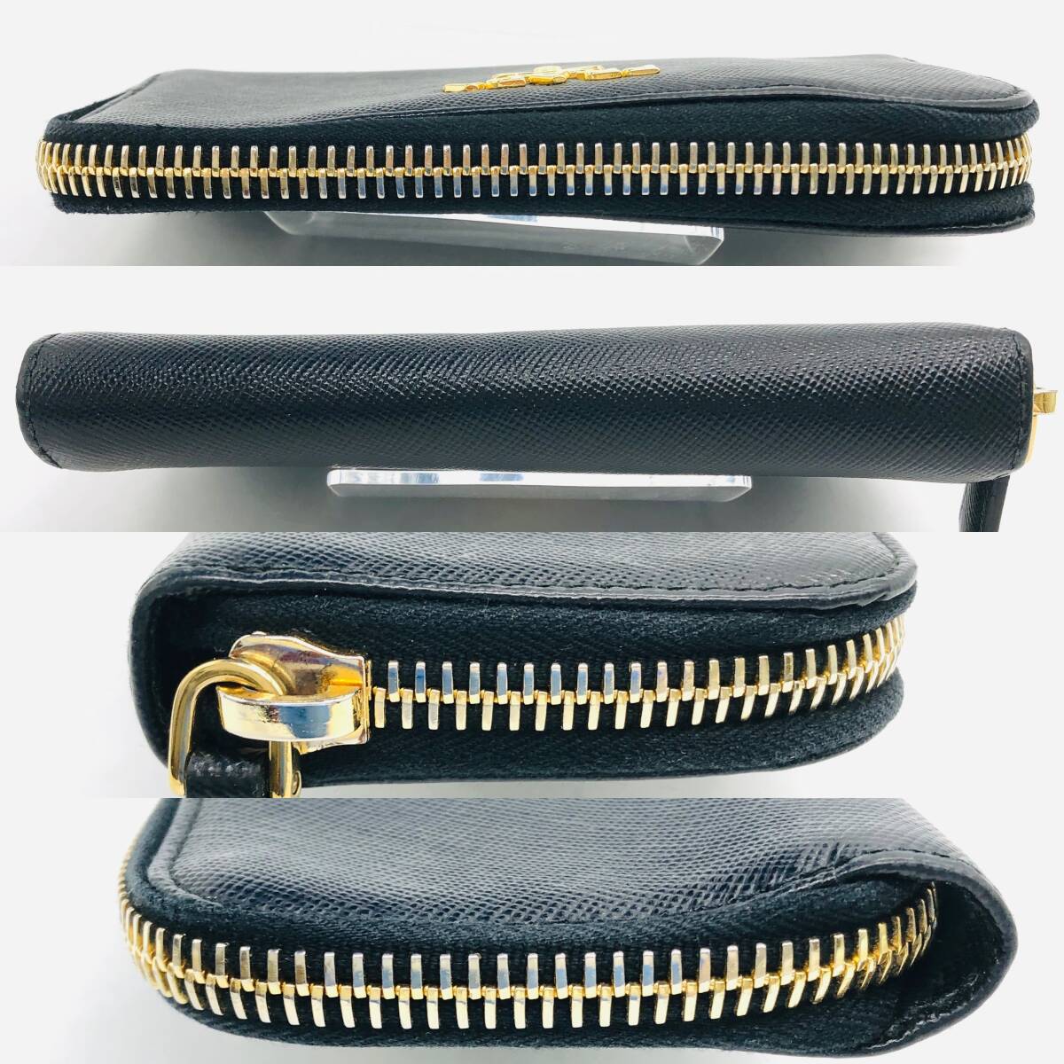 [ хранение товар ]PRADA Prada чехол для ключей safia-no6 полосный раунд застежка-молния черный чёрный / io-4565-sw