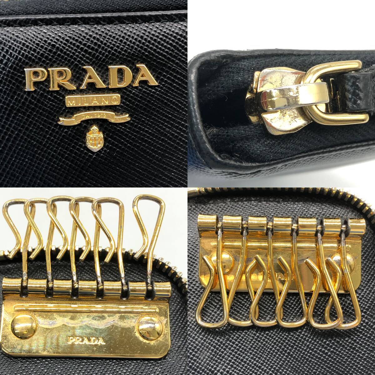 [ хранение товар ]PRADA Prada чехол для ключей safia-no6 полосный раунд застежка-молния черный чёрный / io-4565-sw