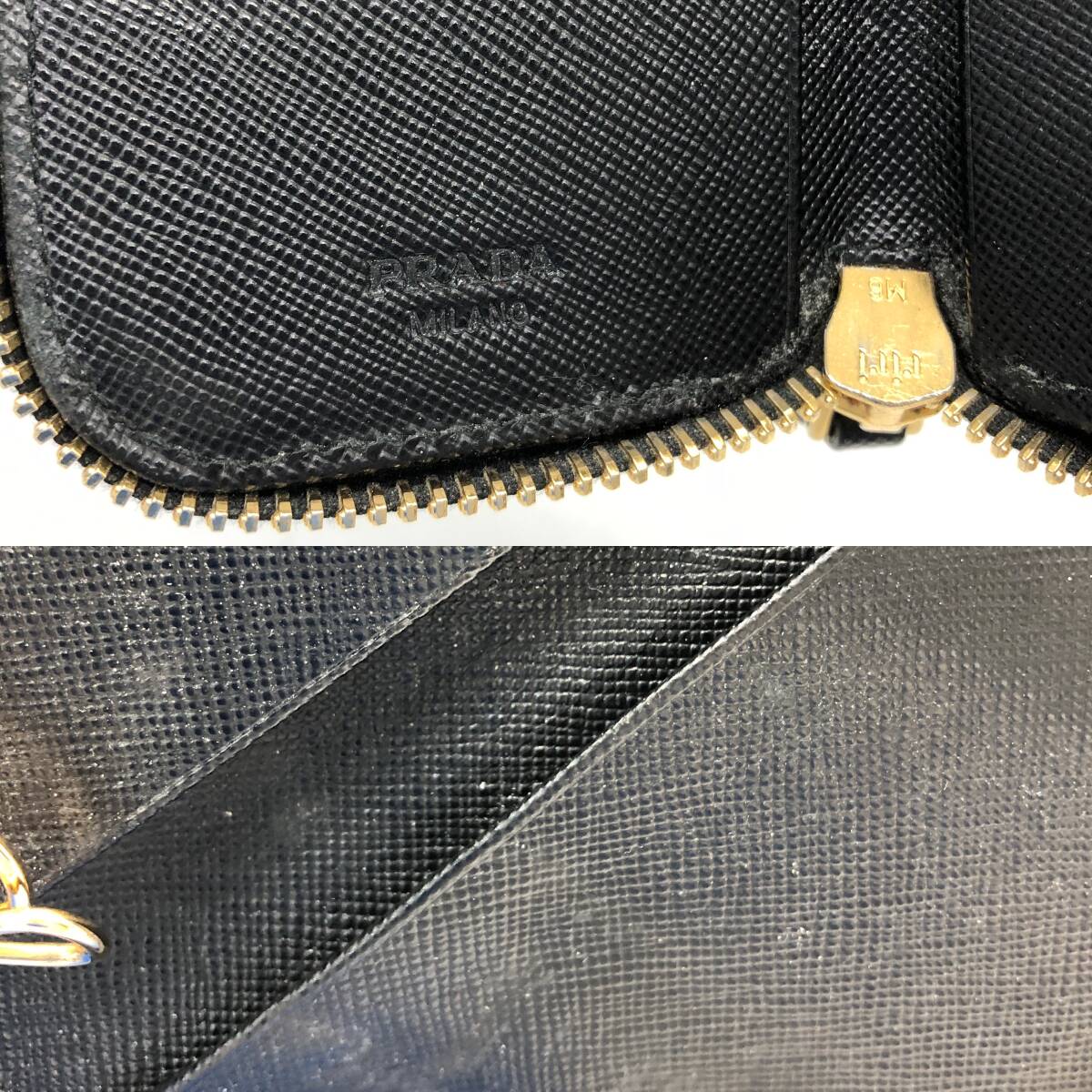 [ хранение товар ]PRADA Prada чехол для ключей safia-no6 полосный раунд застежка-молния черный чёрный / io-4565-sw