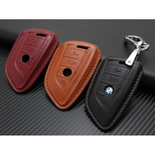 BMW 本革 レザー キーケース カラビナ付き ブラウン F45 F46 G20 G30 G11 G12 F45 F85 F86 など キーカバー キーホルダー 高品質(zhì)レザー
