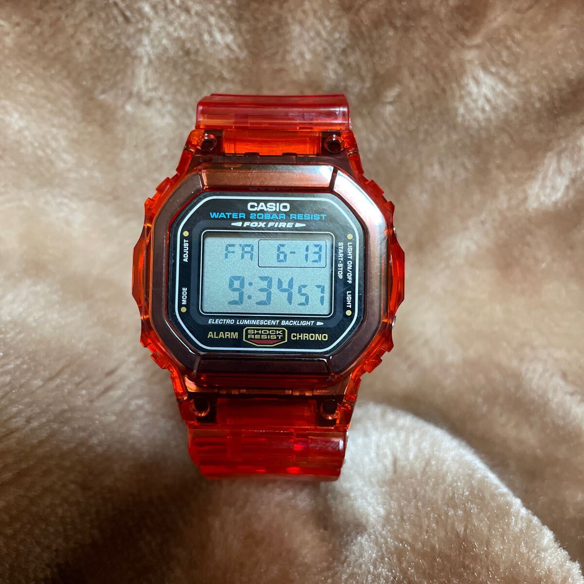送料無料 DW-5600E ベルベゼ交換品 G-SHOCK CASIO レッド スケルトン 透明 スピード クリア カスタム パーツ 赤　