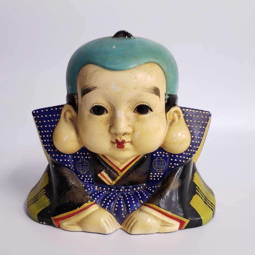 福助人形 まつ毛が可愛い！縁起物 千客万来 出世開運 福徳招来 陶器 福助 置物 インテリア 貯金箱 和風 【80i2919】 1980年代新品手描きのまつ毛や瞳が美しい幸福を呼ぶ可愛らしい福助