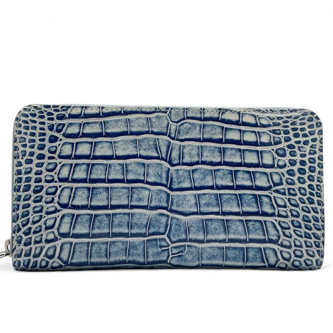 ★【新品同様/IC搭載】ルイヴィトン Louis Vuitton クロコダイル ブルー×ホワイト ジッピーウォレット 長財(cái)布 メンズ レディース N81153★
