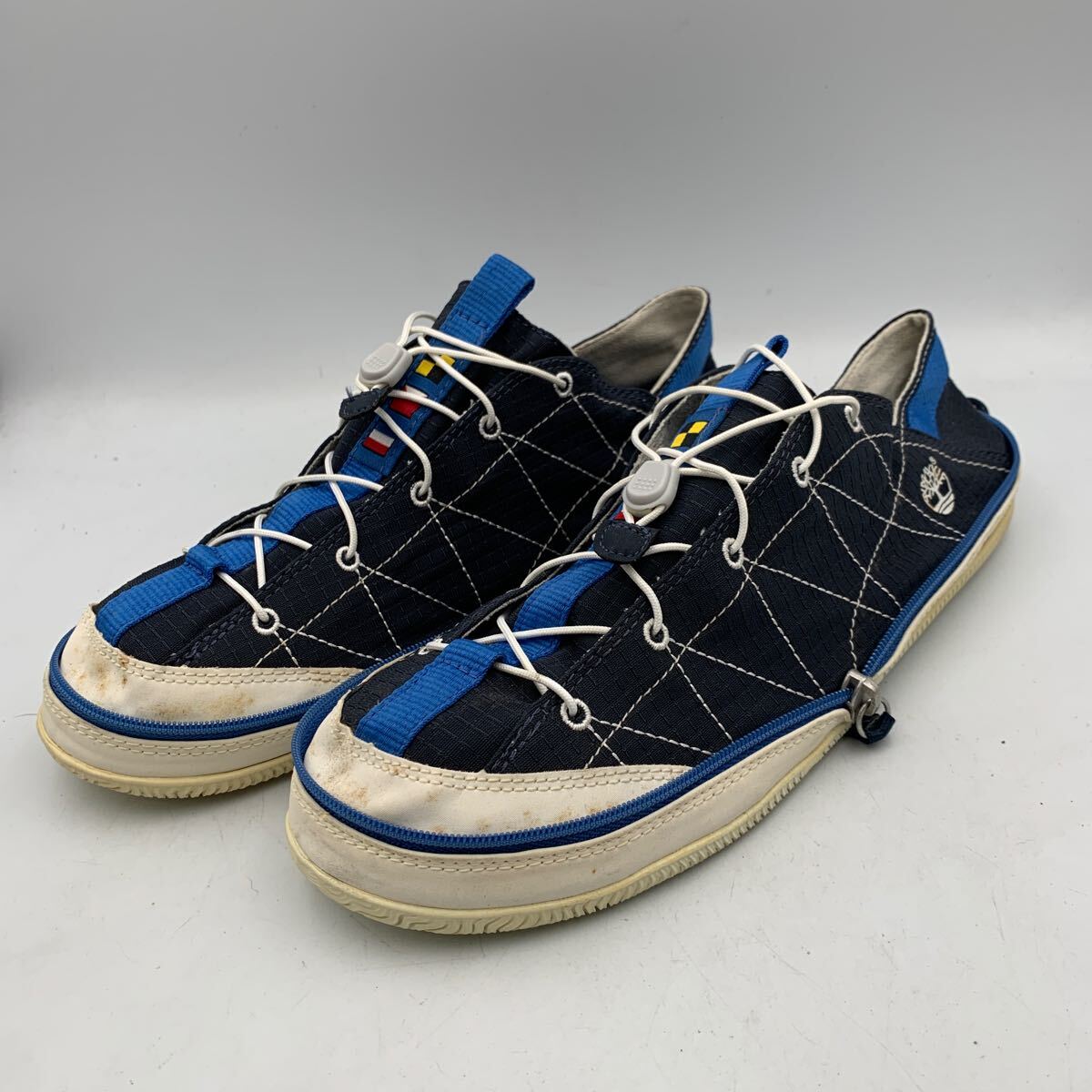 S191Y ティンバーランド Timberland ボートシューズ スニーカー 折り畳み ステッチ 9M 約 27cm ブラック ブルー_画像1