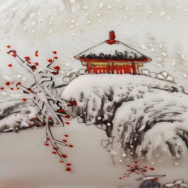 清時(shí)代 慎德堂制款 粉彩山水閣樓雪景紋 茶碗?古陶磁器 ?珍品舊蔵?古賞物?時(shí)代物