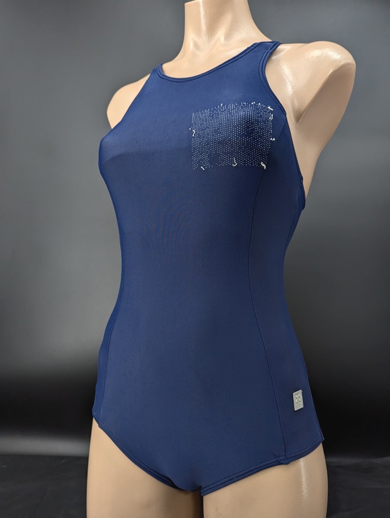 6412C 送料185円? x-united 光沢 ネイビー ハイカット 競泳水著 140