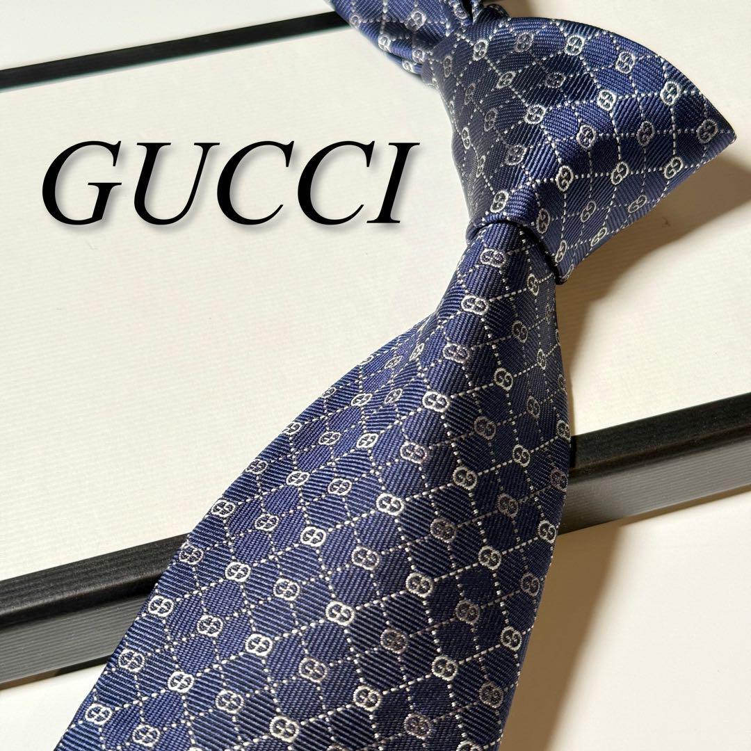 【箱付き?未使用】 GUCCI グッチ GG柄 ネクタイ 高級(jí)シルク ネイビー系
