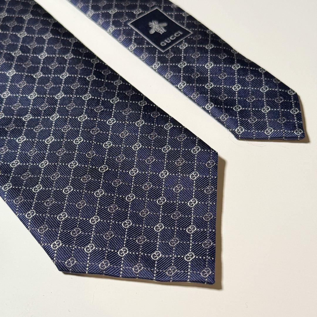 【箱付き?未使用】 GUCCI グッチ GG柄 ネクタイ 高級(jí)シルク ネイビー系