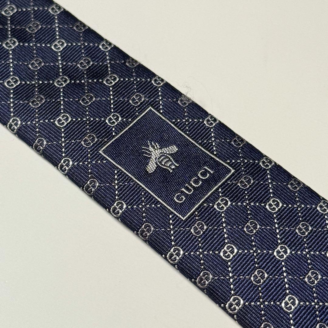 【箱付き?未使用】 GUCCI グッチ GG柄 ネクタイ 高級(jí)シルク ネイビー系