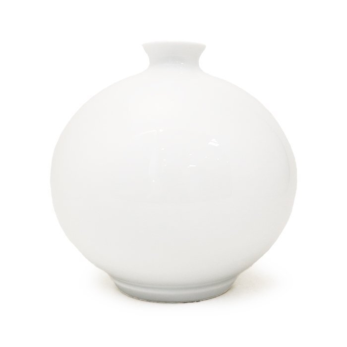 【骨董品】井上萬二(いのうえまんじ) 白磁丸型壷 高さ:約18.5cm 人間國寶 陶器 焼物 工蕓品 花瓶 花器 ホワイト 古美術(shù) 共箱 栞 送料880円