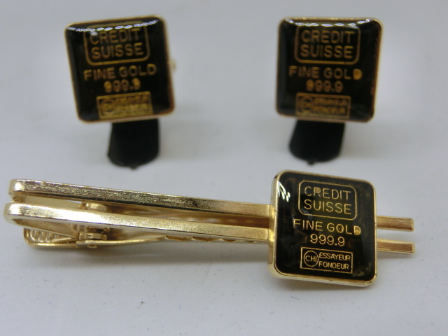Credit Suisse 5g ゴールド カフスボタン 2組　ネクタイピン Credit Suisse 5g ゴールド カフスボタン 2組 ネクタイピン Credit