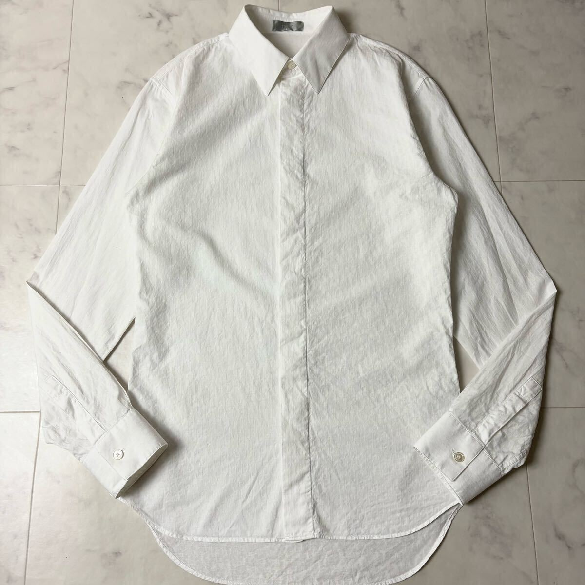 美品/現(xiàn)行●DIOR HOMME ディオール オム オブリーク ジャガード 全面総柄 比翼 長袖シャツ 羽織り サイズ37/M相當(dāng) ホワイト 白 春夏 メンズ