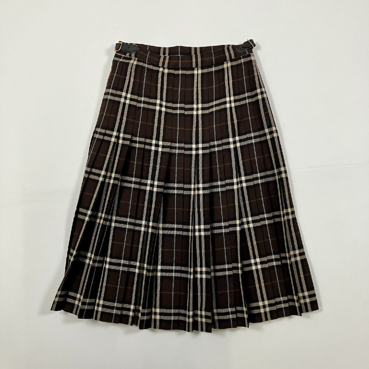 ★ BURBERRY LONDON バーバリー スカート ラップ 巻きスカート チェック 総柄 プリーツ ブラウン系 サイズ38 レディース 0.5kg