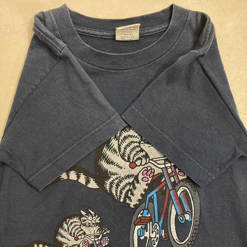 ◆ B Kliban Cats クリバンキャット 半袖Ｔシャツ 90s USA制 Guam 両面 プリント 古著 ネイビー サイズM キッズ? 0.13kg