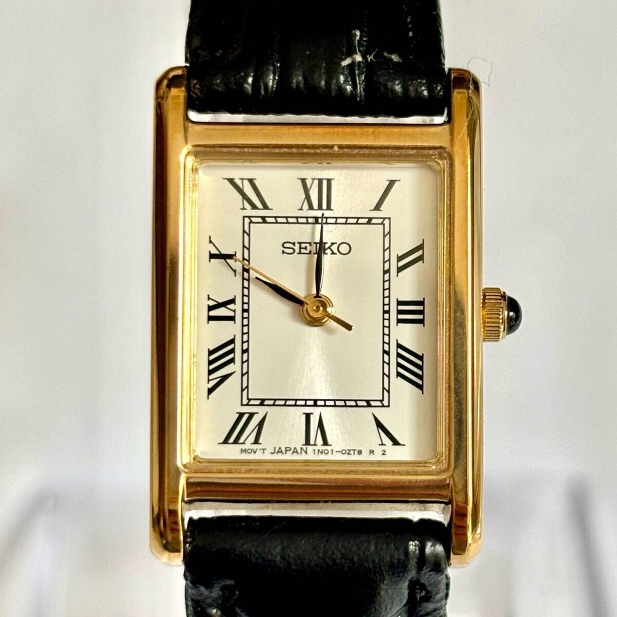 【美品/新品電池】 SEIKO セイコー ゴールド レディース 腕時計 ドレス 美品/新品電池】 SEIKO セイコー レクタンギュラー ローマン
