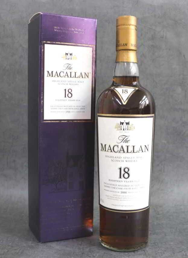 1円～【古酒 未開(kāi)栓】スコッチウイスキー The MACALLAN マッカラン 18年 1988蒸留 シェリーカスク 700ml 箱付　　 　　