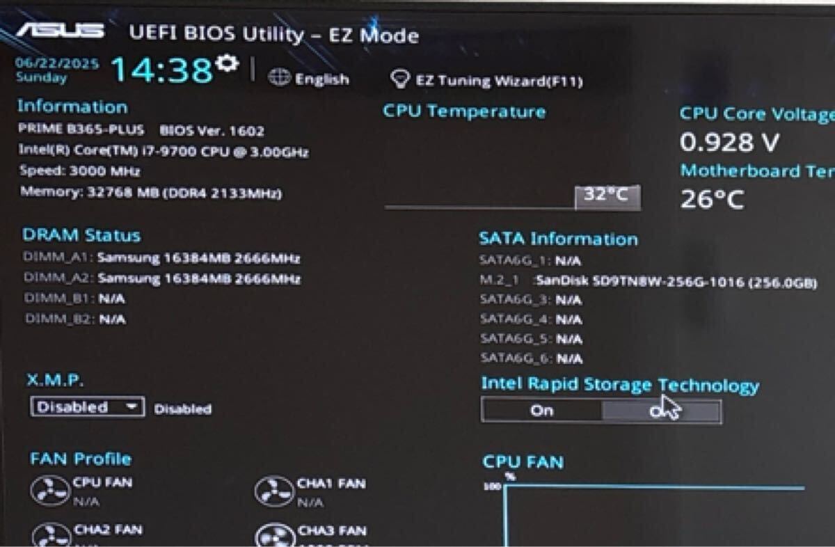 intel Core i7-9700 3.00GHz @BIOS起動確認済