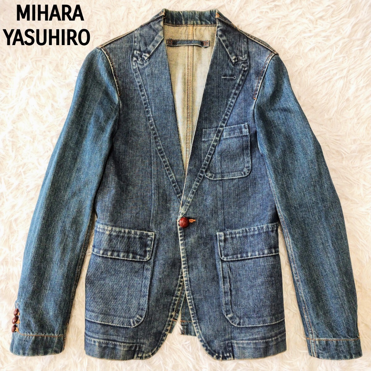 美品 希少デザイン MIHARA YASUHIRO fit ミハラヤスヒロ ジージャン Gジャン アウター インディゴ 48 メンズ デニムジャケット ブルー
