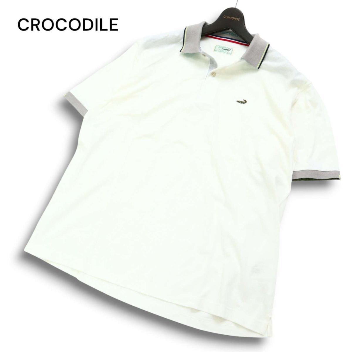 CROCODILE クロコダイル 春夏 ワニ刺繍 鹿の子★ 半袖 ポロシャツ Sz.LL メンズ 白 大きいサイズ 日本制　C5T05315_5#D