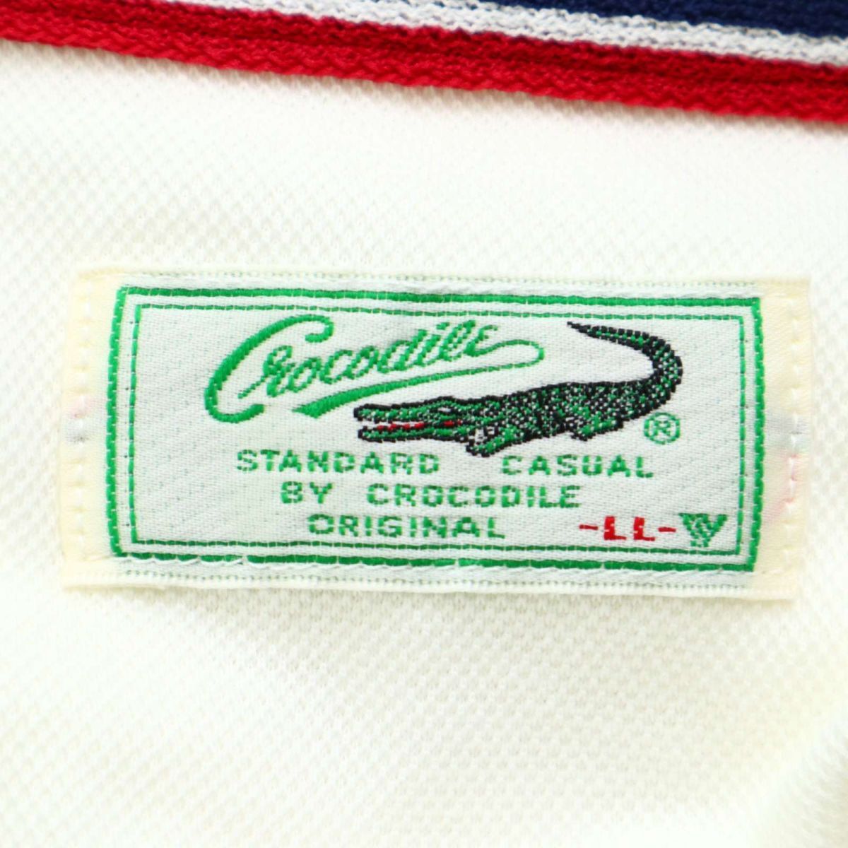 CROCODILE クロコダイル 春夏 ワニ刺繍 鹿の子★ 半袖 ポロシャツ Sz.LL メンズ 白 大きいサイズ 日本制　C5T05315_5#D