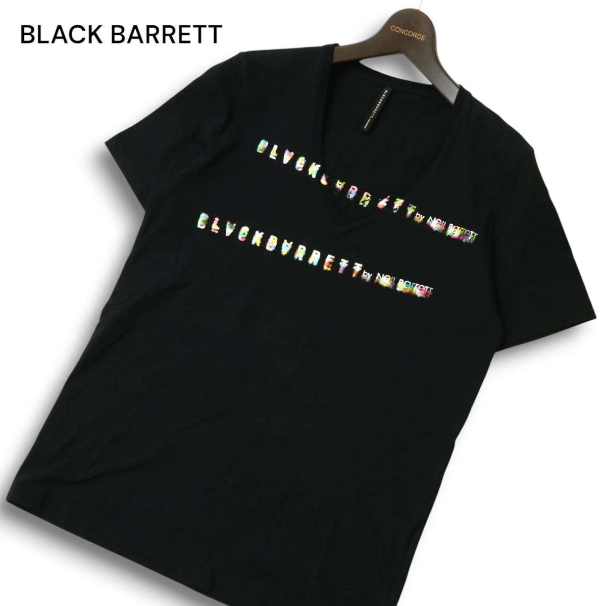 BLACK BARRETT ブラックバレット ニールバレット 春夏★ ロゴプリント 半袖 Tシャツ カットソー Sz.3 メンズ 黒 日本制　C5T05304_5#D