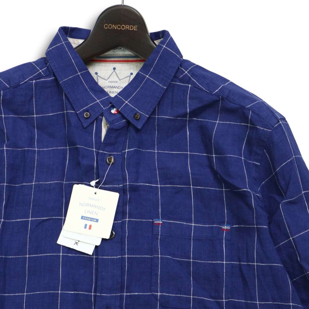 【新品 未使用】 THE SHOP TK タケオキクチ 麻100% ノルマンディー リネン 半袖 チェック シャツ Sz.XL メンズ 大きいサイズ　C5T05447_6#A