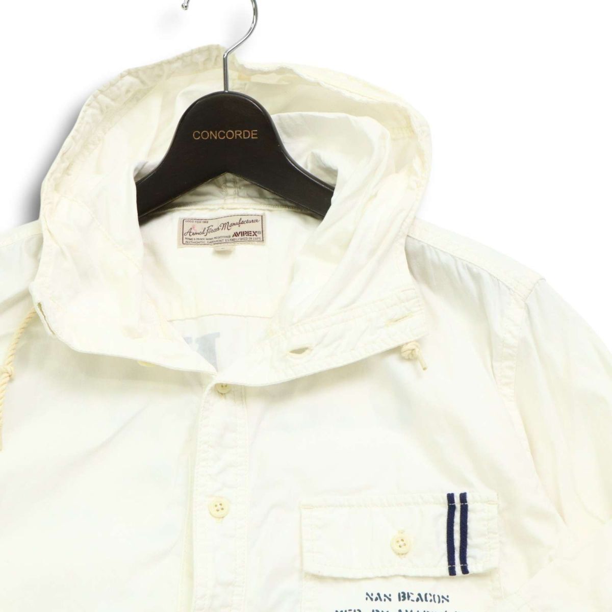 AVIREX アヴィレックス 春夏 U.S.NAVY★ 半袖 フーディー ミリタリー シャツ Sz.L メンズ 白　C5T05678_6#M