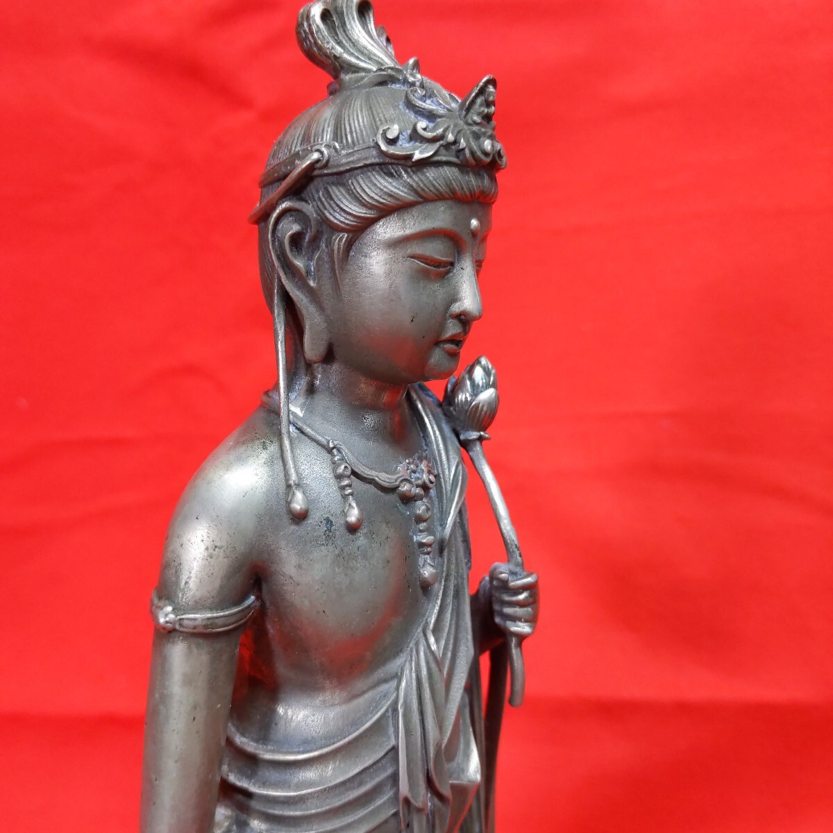 圣観音像　仏像 置物 仏教美術(shù) 観音菩薩　高村光云　銀900刻印　重量1743グラム　