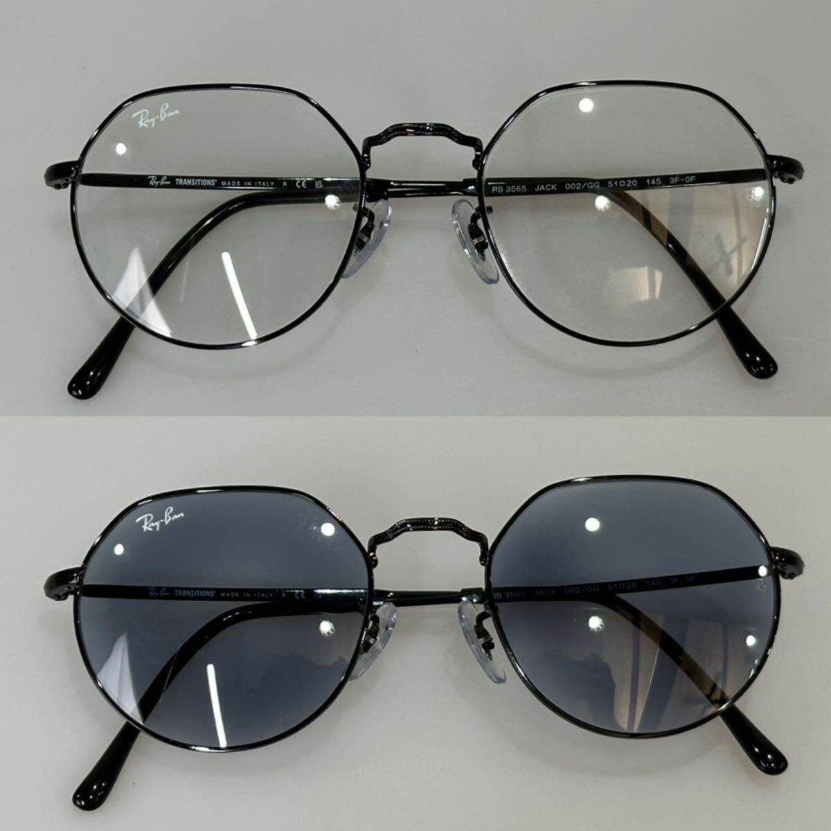 美品◇イタリア制 Ray-Ban JACK Transitions RB3565 002/GG 51□20 クリア×ブルー調(diào)光 サングラス