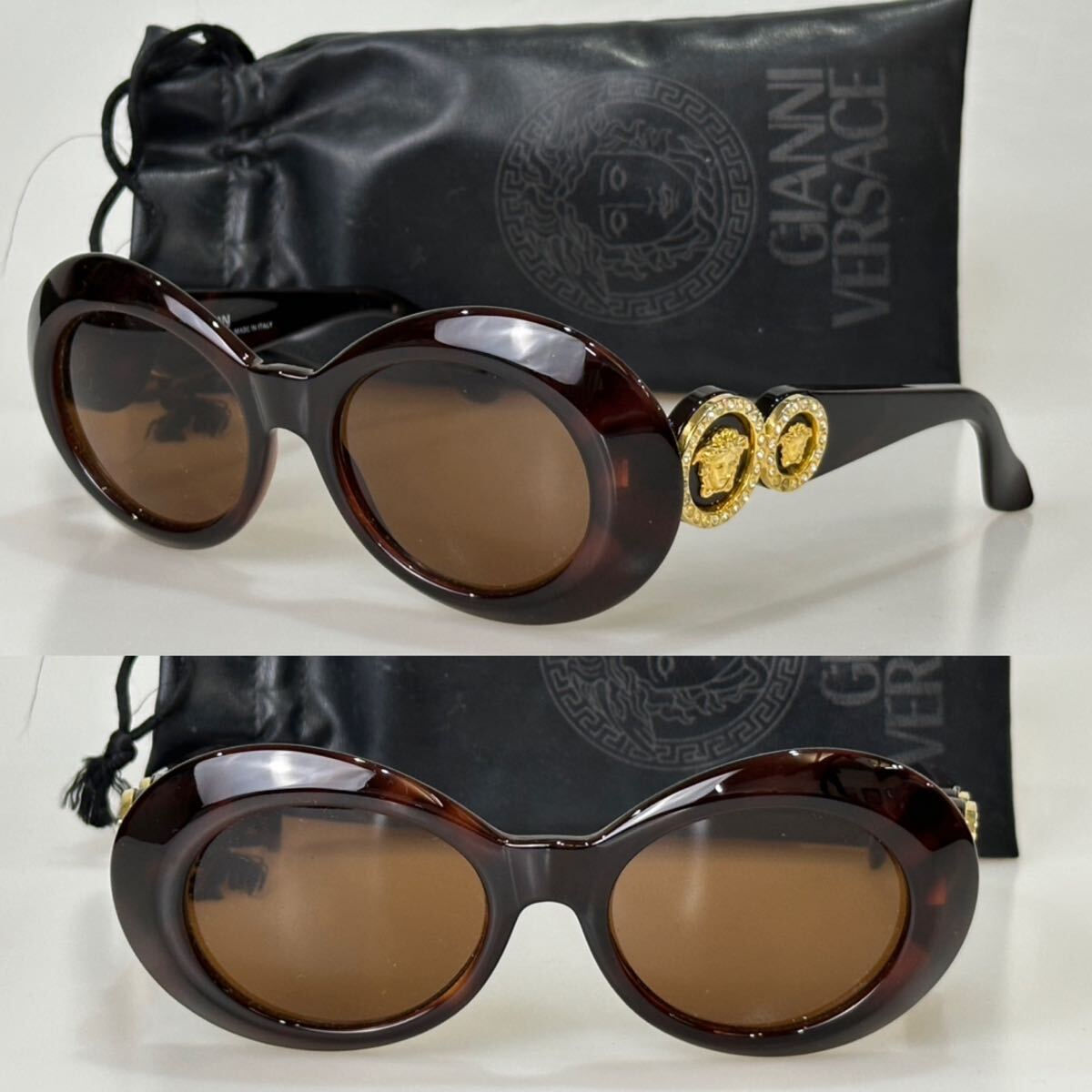 90s GIANNI VERSACE ジャンニ ヴェルサーチ MOD.418 ラインストーン ブラウン ゴールドメデューサ vintage サングラス 廃番品