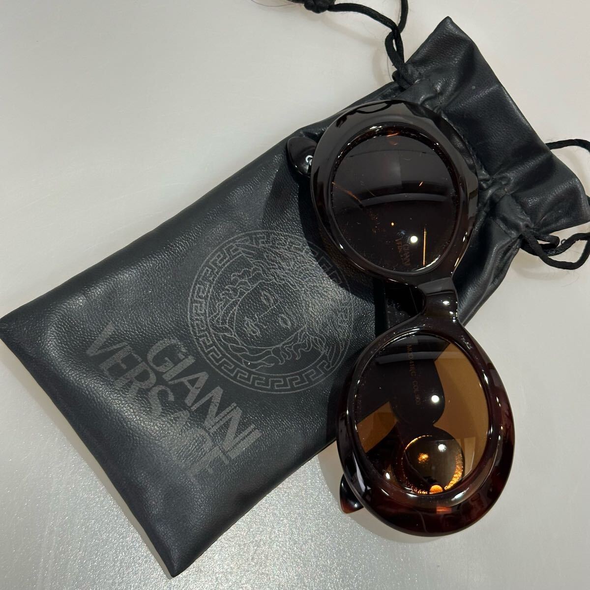 90s GIANNI VERSACE ジャンニ ヴェルサーチ MOD.418 ラインストーン ブラウン ゴールドメデューサ vintage サングラス 廃番品