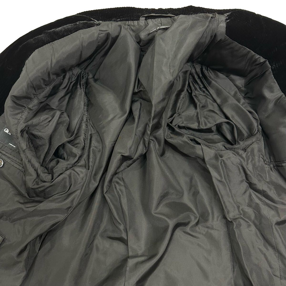 GIORGIO ARMANI 柔らかいレーヨン ベロア コーデュロイ 1B タイトシルエット テーラード(46)ブラック アルマーニ イタリア製 メンズの画像8