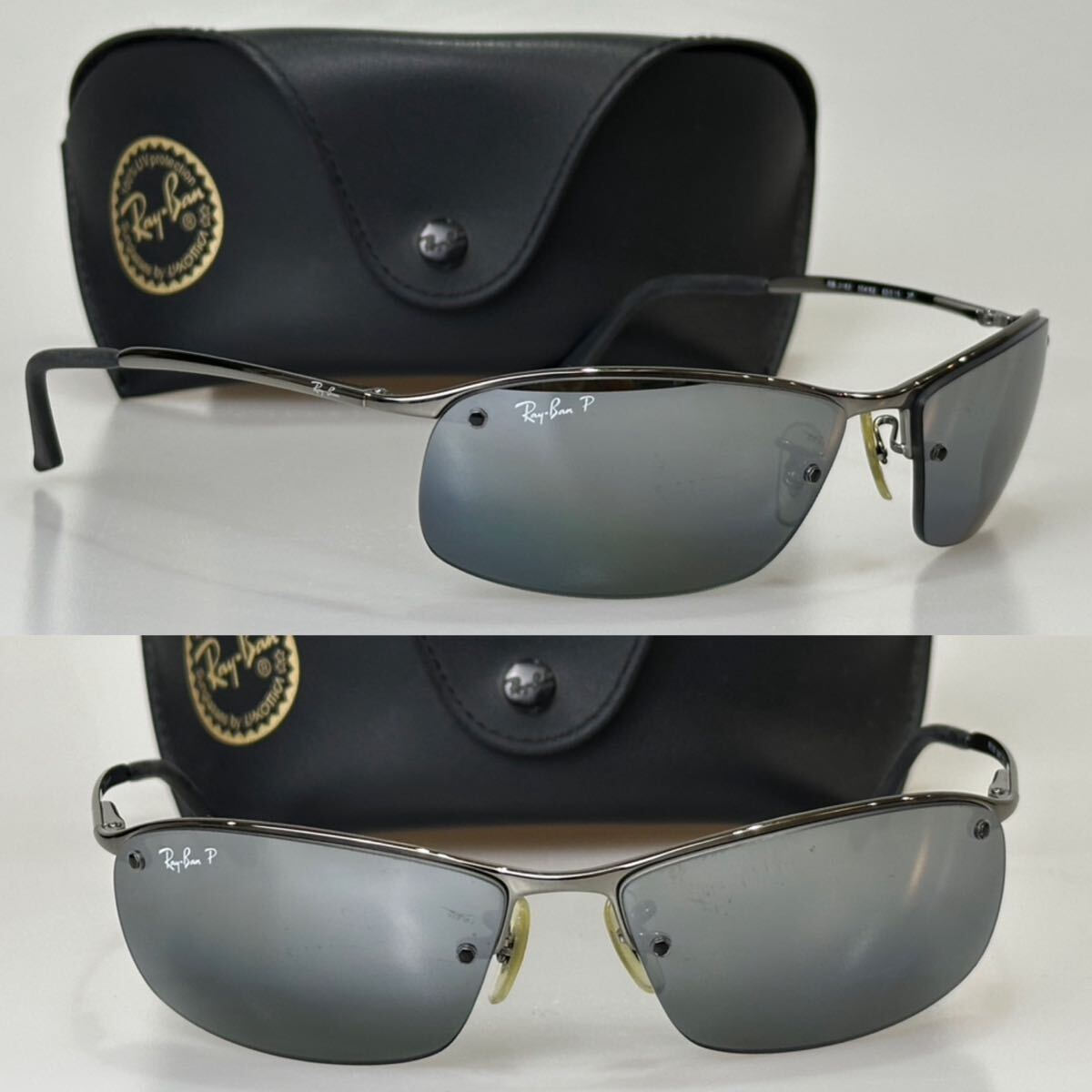 美品!!イタリア制 Ray-Ban RB3183 TOP BAR 004/82偏光 グレイ シルバーミラーポラライズド レンズ サングラス 廃盤品 レイバン