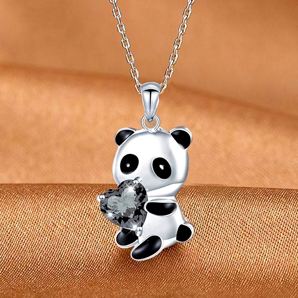  новый товар * бесплатная доставка * Panda. . предмет Heart чёрный золотой Gou камень diamond платина отделка 925 серебряный подвеска день рождения подарок путешествие лето море ряд выходных дней подарок доставка внутри страны 