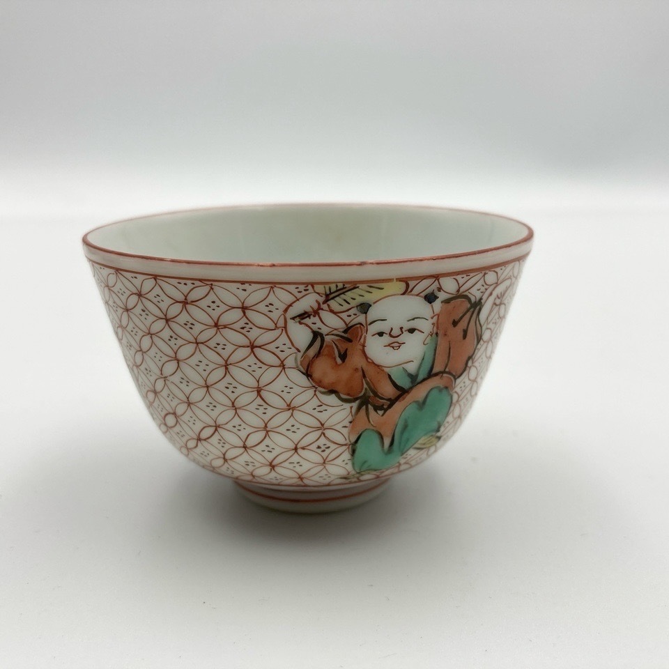 煎茶碗 竹泉 アンティーク煎茶碗 茶道具 5客 1円〜 三浦竹泉 造 礬紅五彩童児文 煎茶碗 六客 共箱 篩月庵