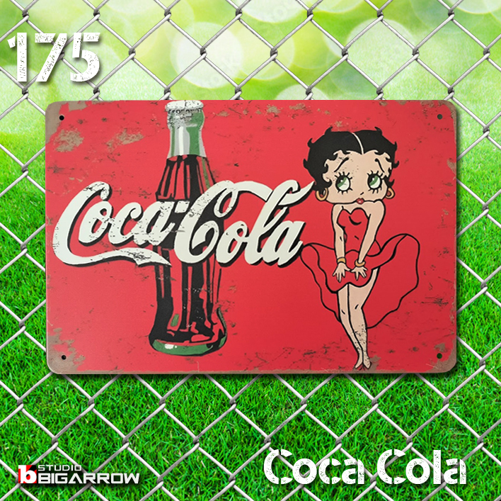 175 ブリキ看板 20×30㎝ Coca-Cola コカ・コーラ ベティ ガレージ メタルプレート アメリカンインテリア USフェンス 世田谷ベース