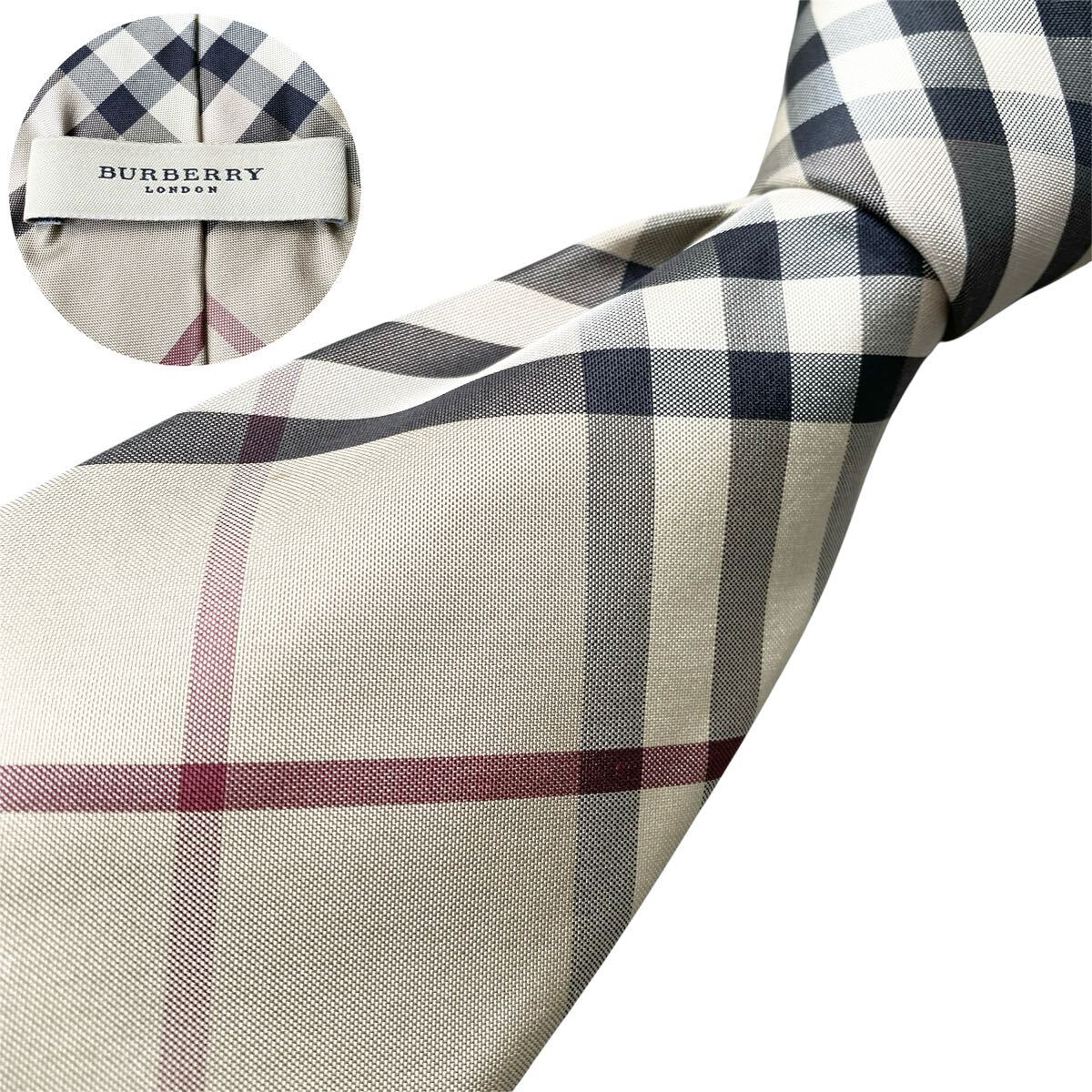美品 BURBERRY LONDON バーバリーロンドン ネクタイ ノバチェック ベージュ チェック イタリア製 シルク素材 パーティー 結婚式 披露宴