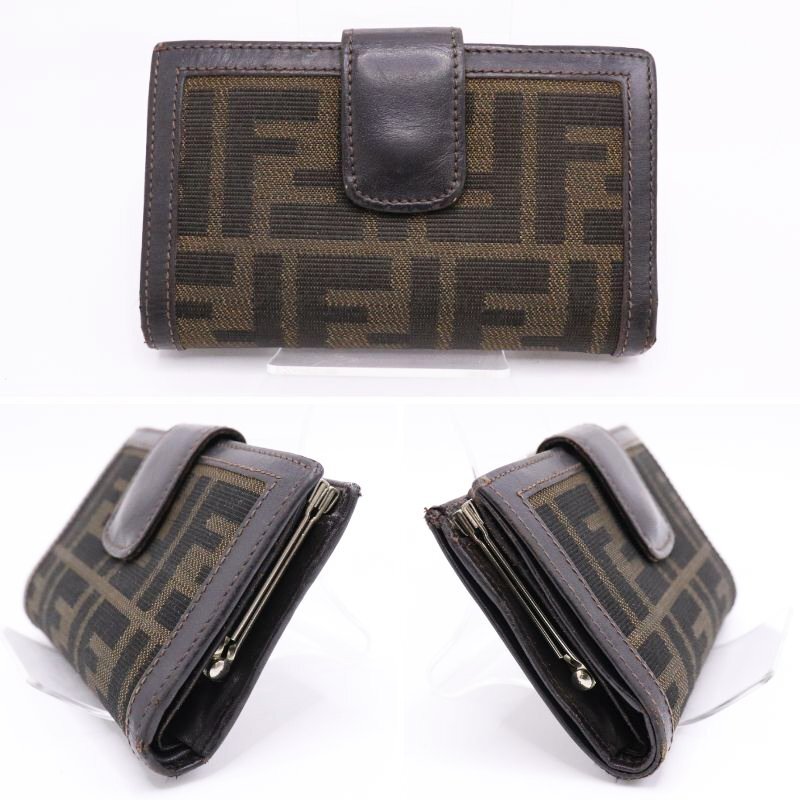 1円～ FENDI フェンディ ズッカ 2點セット トートバッグ 二つ折り財布 ブラウン バッグ コンパクト財布 中古 良品 送料無料！