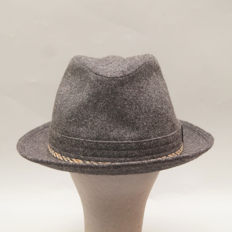 yd12-DAKS LONDON ダックスハット 56cm ダ－クグレー ツイード ウール 中折れ 帽子 高級(jí) 日本制