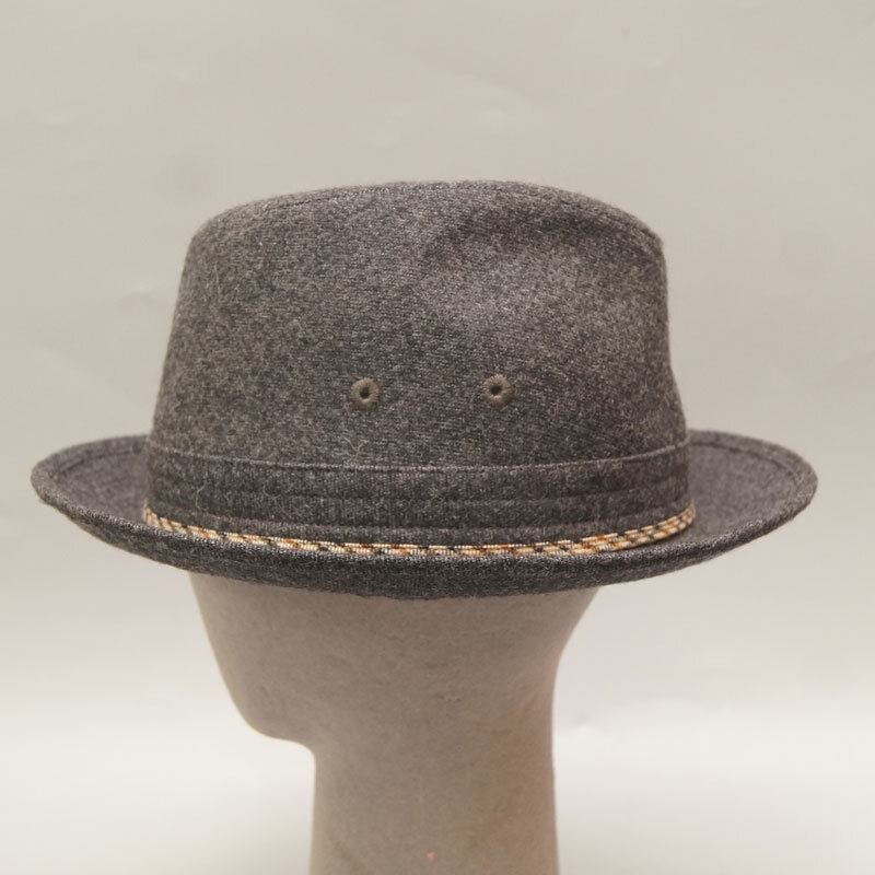 yd12-DAKS LONDON ダックスハット 56cm ダ－クグレー ツイード ウール 中折れ 帽子 高級(jí) 日本制