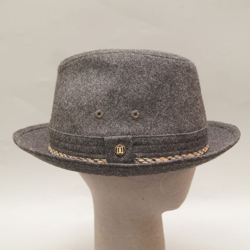 yd12-DAKS LONDON ダックスハット 56cm ダ－クグレー ツイード ウール 中折れ 帽子 高級(jí) 日本制