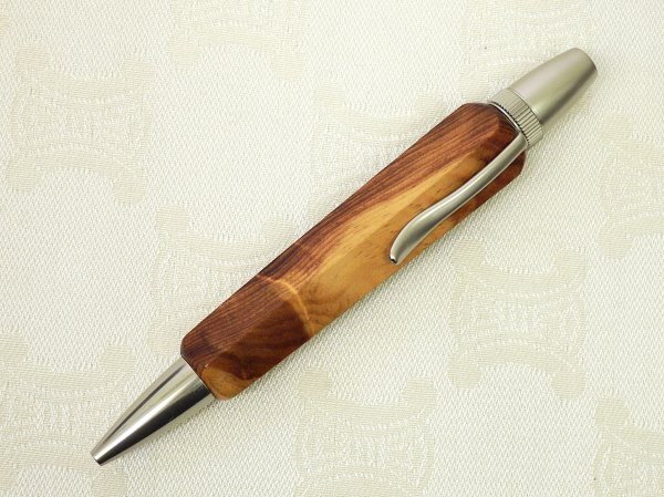 7406 美品☆ 木製 銘木 パトリオット ボールペン 五角 黒インク 検) 根杢 杢 島桑？ 筆記OK_画像1