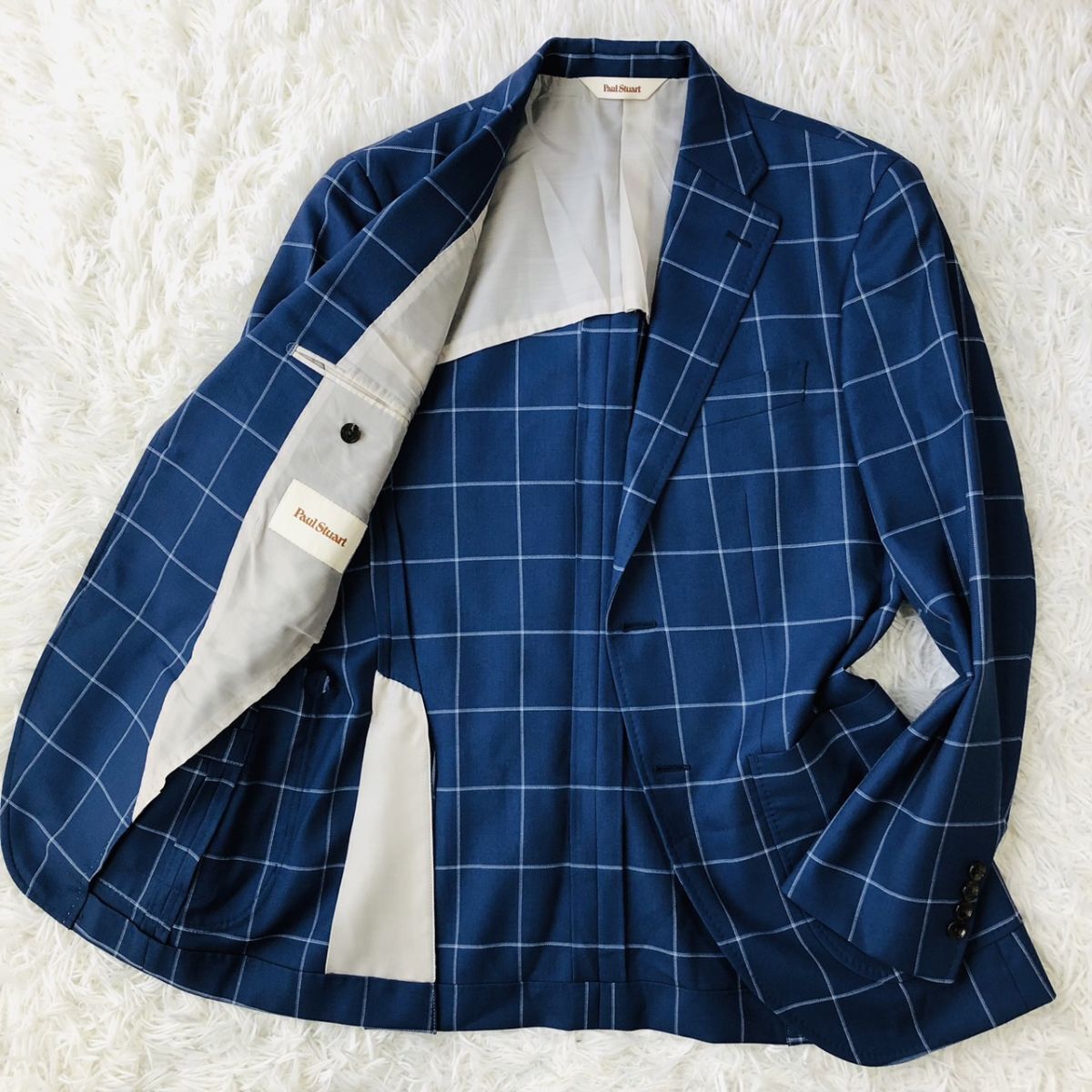  paul (pole) Stuart [Paul Stuart] tailored jacket окно авторучка проверка темно-синий шелк . размер 44 необшитый на спине боковой Benz 180