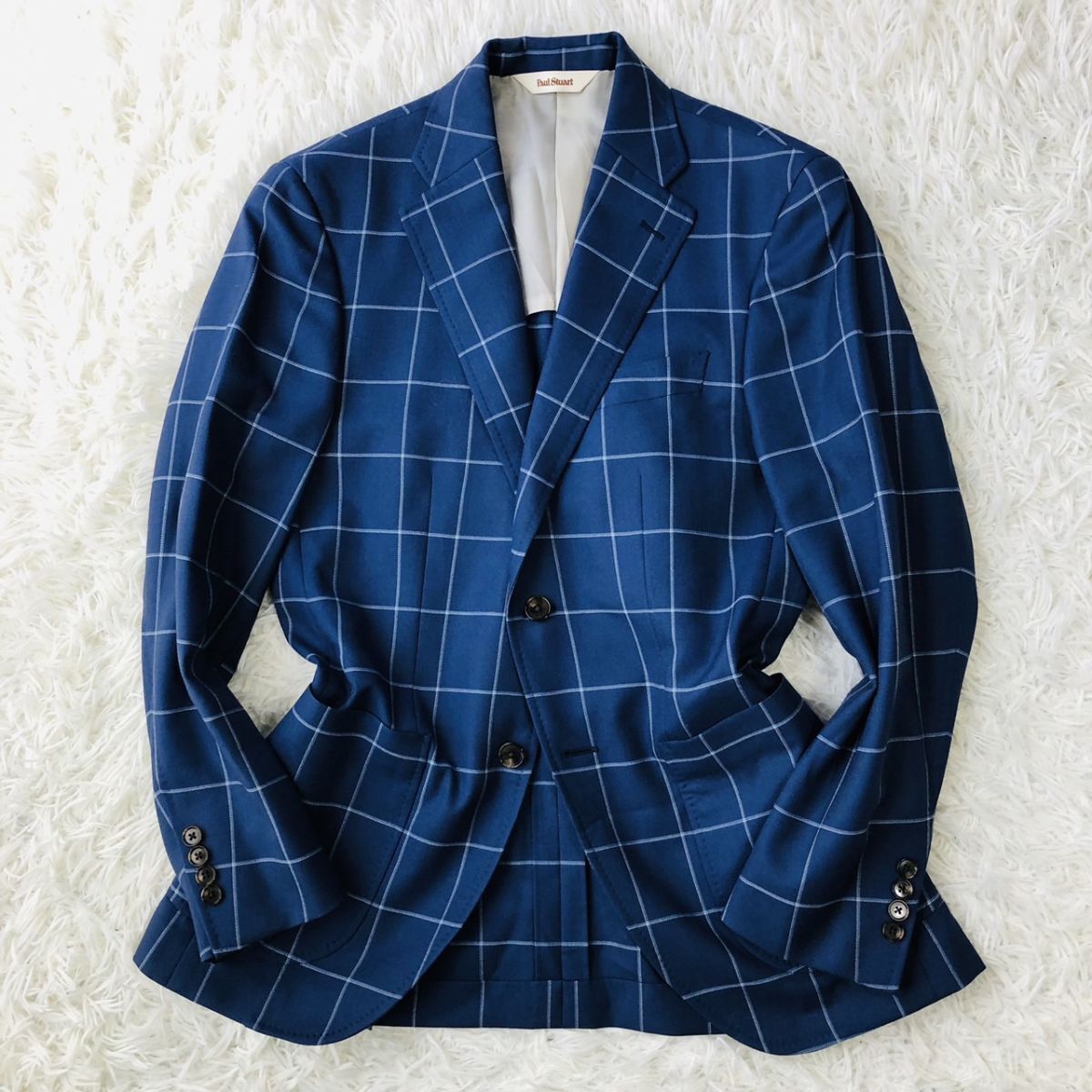  paul (pole) Stuart [Paul Stuart] tailored jacket окно авторучка проверка темно-синий шелк . размер 44 необшитый на спине боковой Benz 180