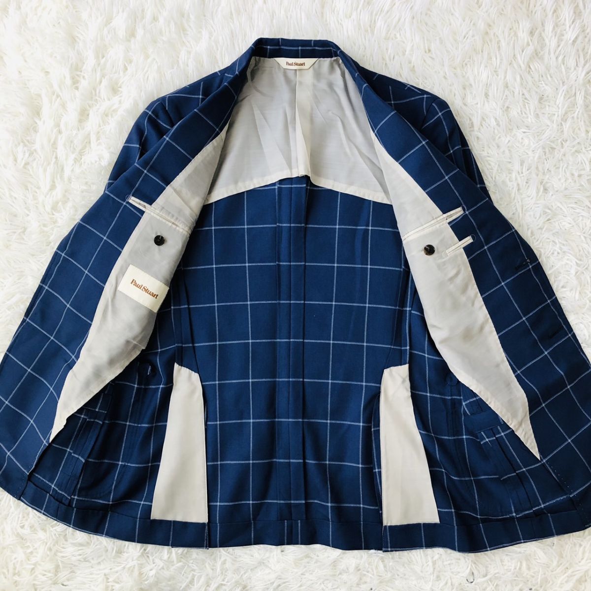  paul (pole) Stuart [Paul Stuart] tailored jacket окно авторучка проверка темно-синий шелк . размер 44 необшитый на спине боковой Benz 180