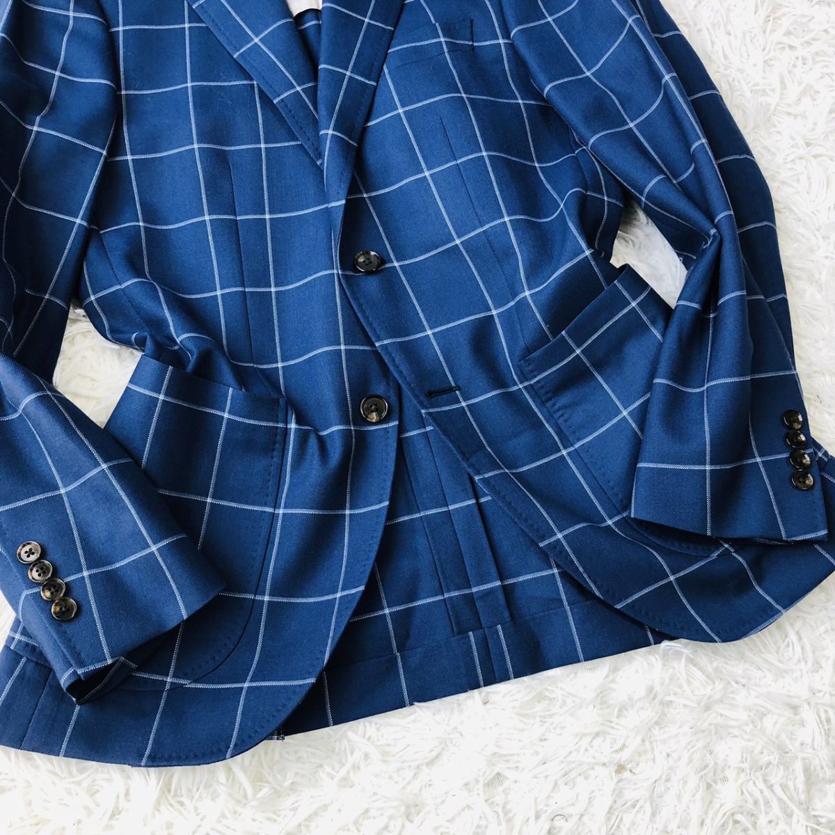  paul (pole) Stuart [Paul Stuart] tailored jacket окно авторучка проверка темно-синий шелк . размер 44 необшитый на спине боковой Benz 180