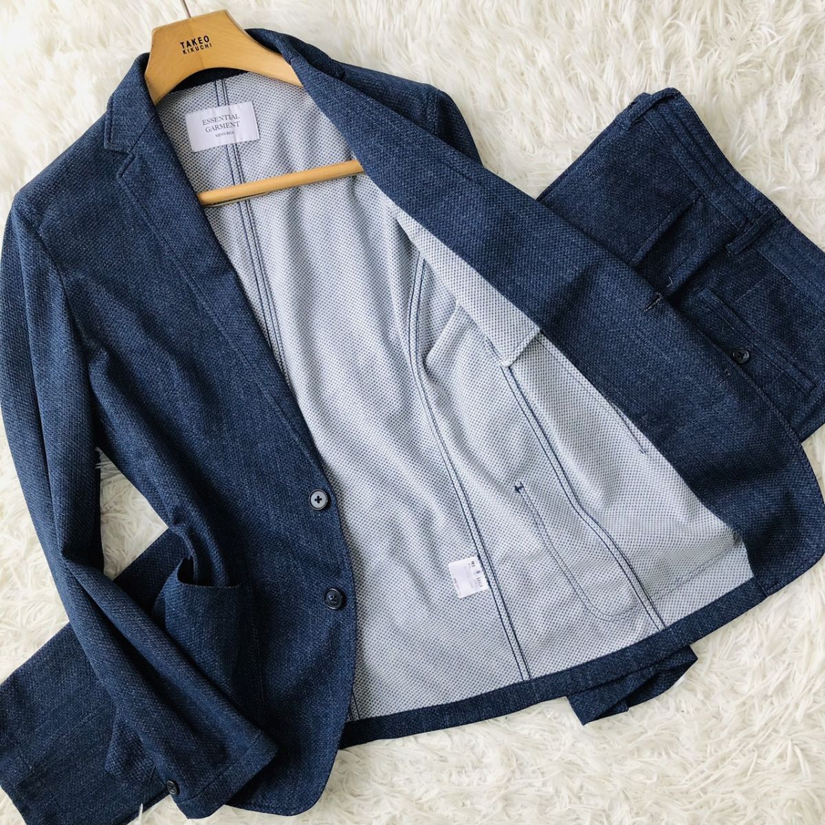  мужской Bigi [ESSENTIAL GARMENT] костюм выставить темно-синий S стрейч книга@ порез перо весна лето tailored jacket брюки casual 211