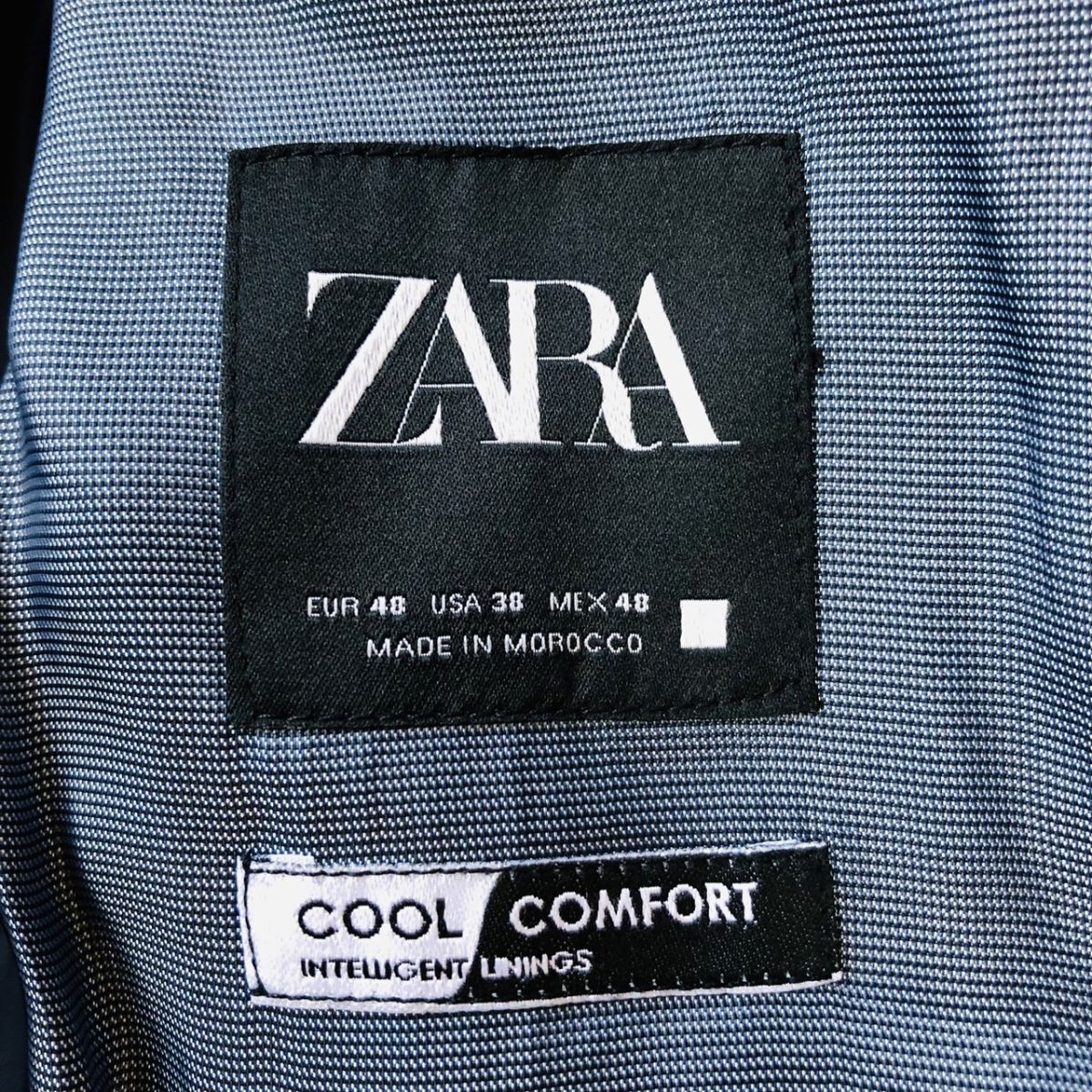 ザラ【ZARA】スーツ セットアップ テーラードジャケット COOL COMFORT ストレッチ ネイビー ジャケット48 パンツ40 L サイドベンツ 193　