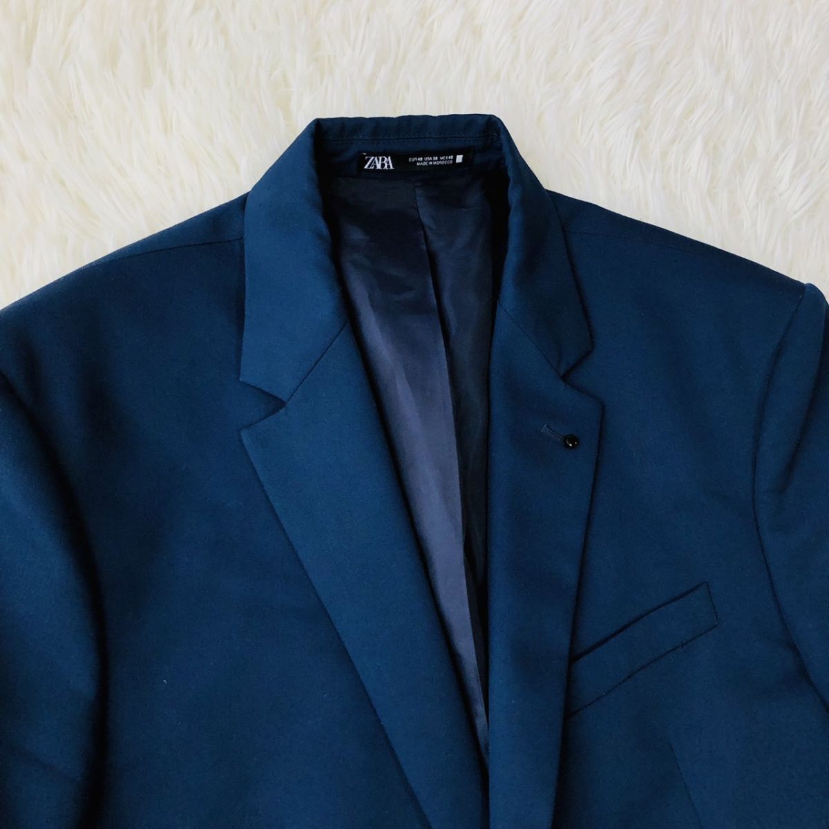 ザラ【ZARA】スーツ セットアップ テーラードジャケット COOL COMFORT ストレッチ ネイビー ジャケット48 パンツ40 L サイドベンツ 193　