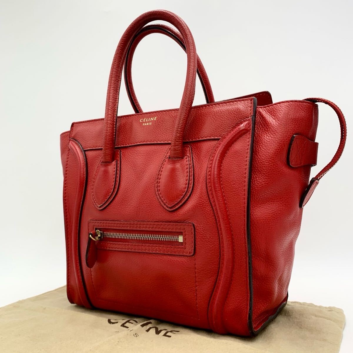 CELINE セリーヌ ラゲージ ショッパー ハンドバッグ　トートバッグ レザー 赤系　レッド